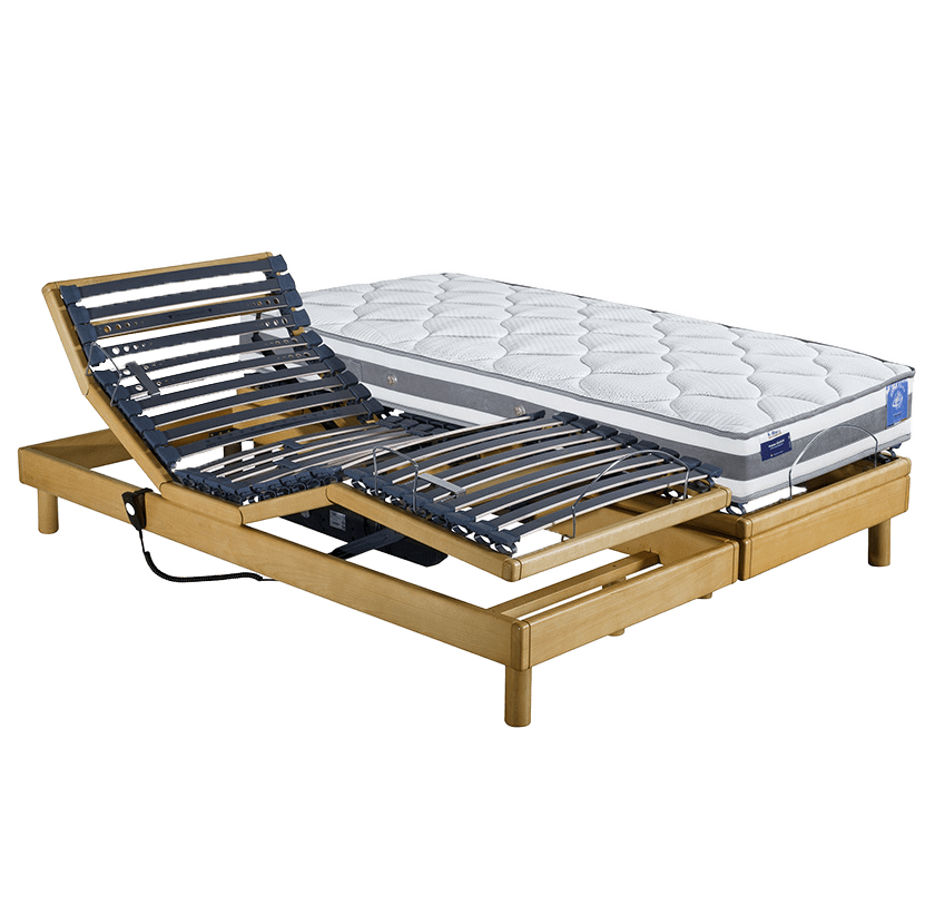 Sommier électrique bois massif ZENEO + matelas 100% latex CELESTE